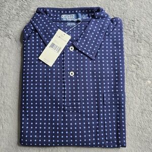 NWT Polo Ralph Lauren Mesh Polo Shirt Mens Large Tall Navy Blue S/S Polka Dots